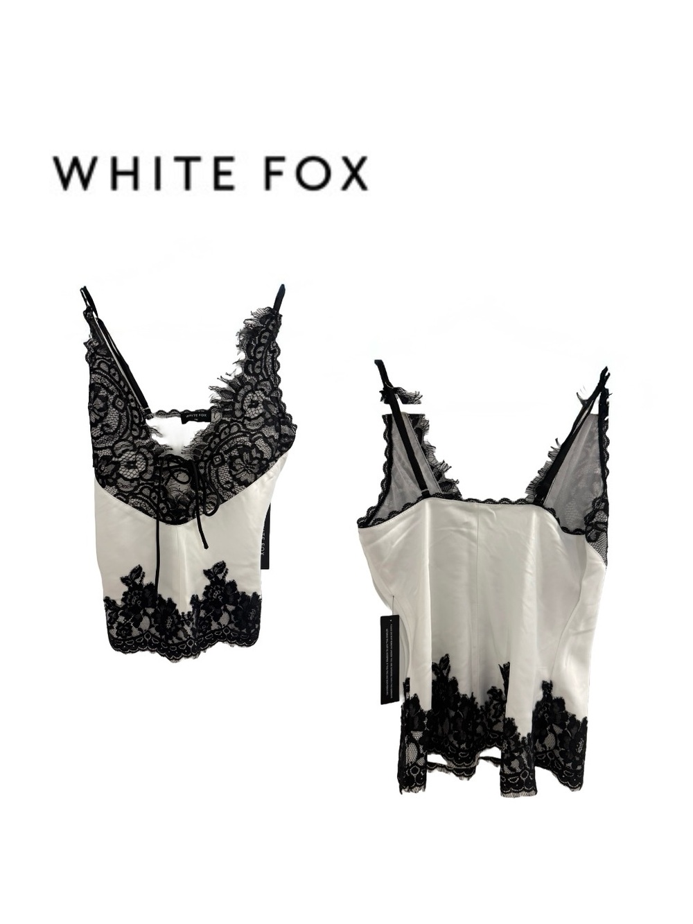 White Fox Satin Cami with Lace Trim